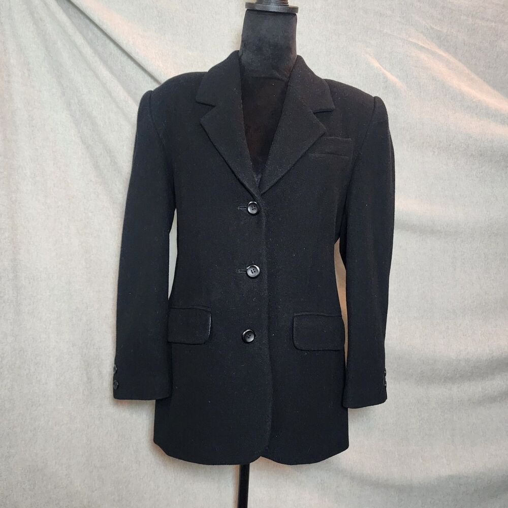 Tribal Petite 8 Black Wool Blend Blazer 3 Button Mid Length Quiet Luxury Goth